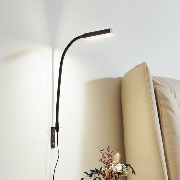 Applique da parete a LED Flexola Lindby, dimmerabile, Nero, Camera da letto, Metallo, Applique a LED