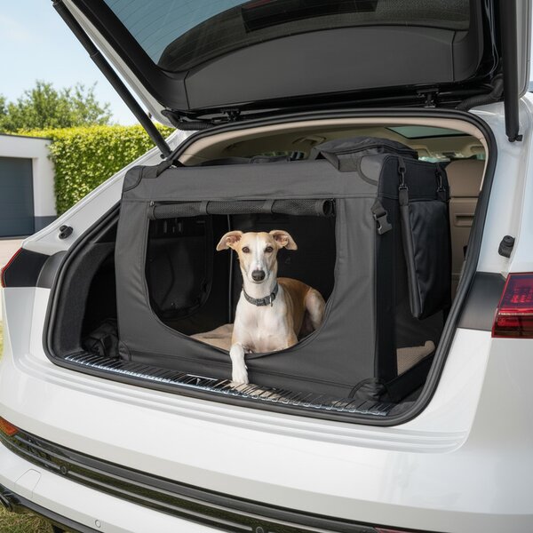 Trasportino per animali domestici belviona pieghevole, comodo e sicuro, Oxford + rete, riponibile in poco spazio, fino a 18 kg, 82x58x58 cm, nero
