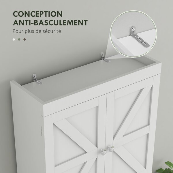 HOMCOM Armadio portaoggetti sopra il water, mobile da bagno con armadio 2 ante scaffale 58,5L x 23l x 170H cm bianco