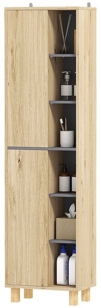 HOMCOM Mobile colonna bagno, armadio bagno con 6 scomparti aperti e 2 armadi, legno naturale