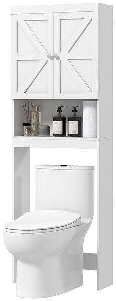 HOMCOM Armadio portaoggetti sopra il water, mobile da bagno con armadio 2 ante scaffale 58,5L x 23l x 170H cm bianco