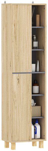 HOMCOM Mobile colonna bagno, armadio bagno con 6 scomparti aperti e 2 armadi, legno naturale