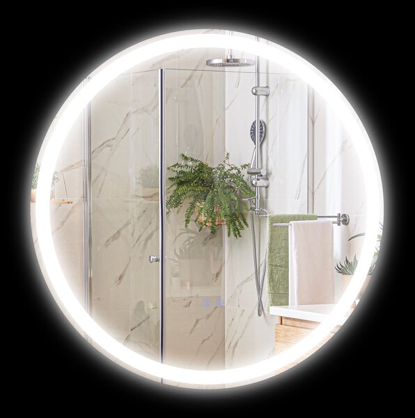Kleankin Specchio rotondo luminoso LED da bagno Ø 70 cm murale con illuminazione 3 colori interruttore tattile 23W bianco argento