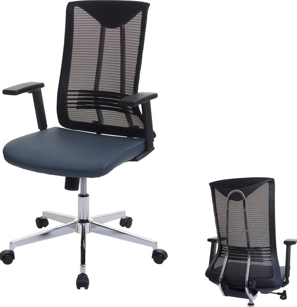 Sedia da ufficio HWC-J53, sedia girevole da scrivania, in Pelle finta ergonomica ~ blu-grigio