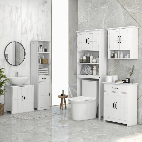 Kleankin Mobile WC sopra il water armadio di stoccaggio per bagno con nicchie armadio a doppia porta mensola regolabile