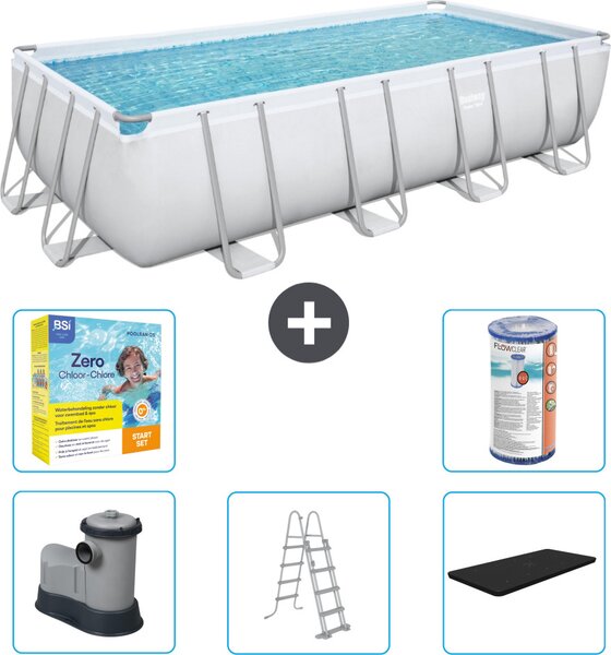 Piscina rettangolare Bestway Power Steel - 549 x 274 x 122 - Grigio - compresa pompa - scala - copertura pacchetto manutenzione - filtro