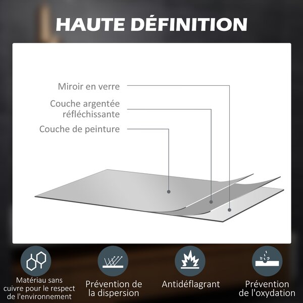 Kleankin Specchio da bagno rettangolare a LED con funzione anti-appannamento, luminosità regolabile, specchio ingranditore x3 80 x 60 cm trasparente