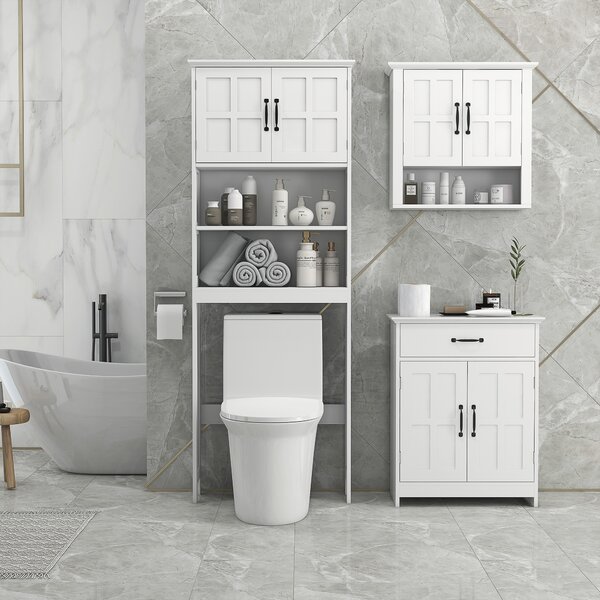 Kleankin Mobile WC sopra il water armadio di stoccaggio per bagno con nicchie armadio a doppia porta mensola regolabile