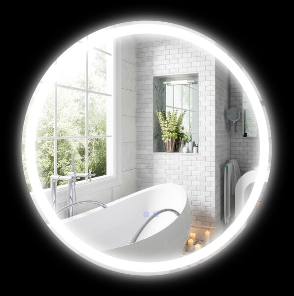Kleankin Specchio rotondo luminoso LED da bagno Ø 70 cm murale con illuminazione 3 colori interruttore tattile 23W bianco argento