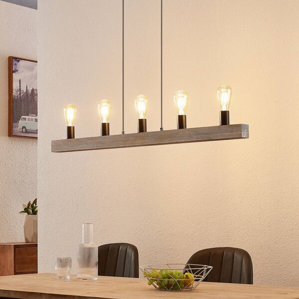 Lindby Relia lampada sospensione, trave di legno