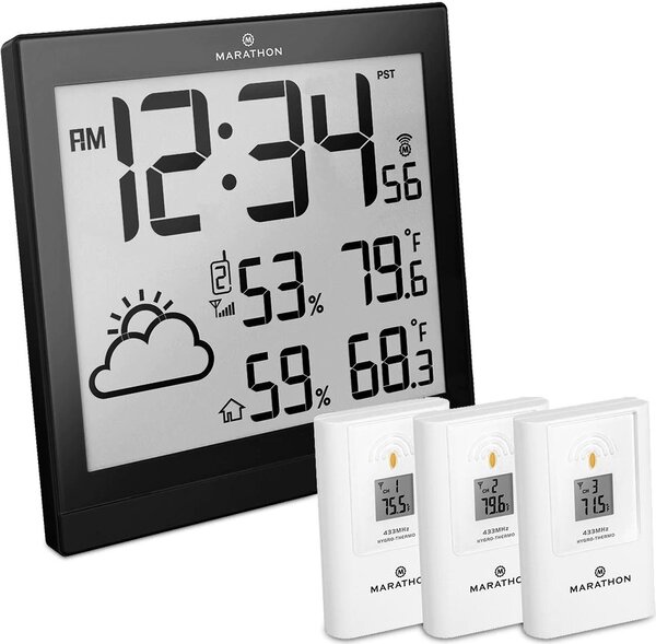 Marathon BA030016 Stazione meteorologica wireless con 3 sensori remoti - autoregolazione, tempo atomico autoregolato