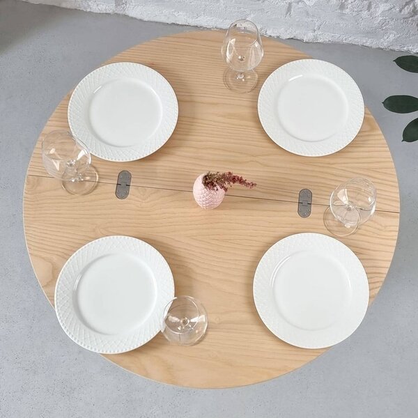 Tavolo da pranzo rotondo con piano effetto frassino allungabile 45x90 cm Jubi – Ragaba