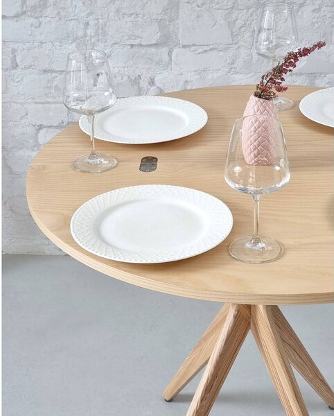 Tavolo da pranzo rotondo con piano effetto frassino allungabile 45x90 cm Jubi – Ragaba