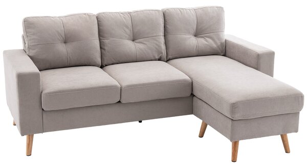 HOMCOM Divano d'angolo in tessuto di lino 193 cm forma L design scandinavo per soggiorno appartamento piccolo spazio grigio chiaro