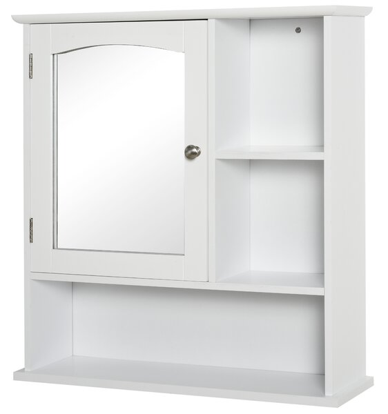 Kleankin Armadio Murale Bagno Armadietto a Specchio Toilette 1 Anta Vano + Mensole Laterali MDF Bianco