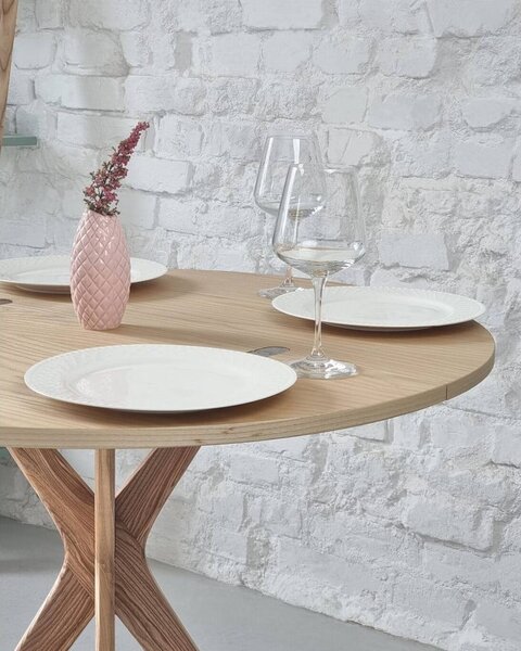 Tavolo da pranzo rotondo con piano effetto frassino allungabile 45x90 cm Jubi – Ragaba