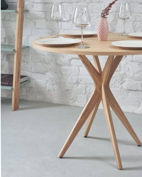 Tavolo da pranzo rotondo con piano effetto frassino allungabile 45x90 cm Jubi – Ragaba