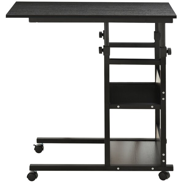 HOMCOM Tavolino da Salotto Tavolino a Rotelle Tavolino da Letto per Computer Portatile Altezza Regolabile - 2 Mensole integrate - telaio metallico Nero