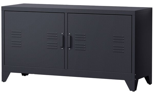 HOMCOM Mobile TV mobile televisivo design industriale 2 armadi con 2 ripiani regolabili passacavi struttura in acciaio nero
