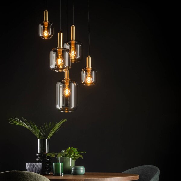 Lucide Lampada a sospensione in vetro Joanet, dimmerabile, Alluminio / Grigio / Zincato, Soggiorno / Sala da pranzo, Vetro, Lampada a sospensione
