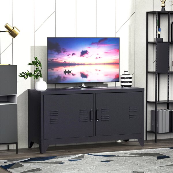 HOMCOM Mobile TV mobile televisivo design industriale 2 armadi con 2 ripiani regolabili passacavi struttura in acciaio nero