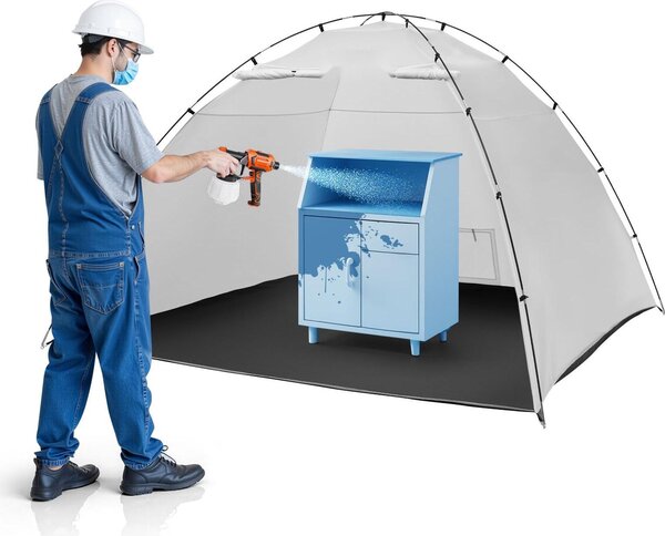 Tenda per verniciatura - Cabina di verniciatura portatile - Area di lavoro 295 x 292 x 202 cm - Impermeabile - Pavimento integrato - Porta avvolgibile - Per armadi, sedie, tavoli