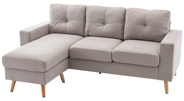 HOMCOM Divano d'angolo in tessuto di lino 193 cm forma L design scandinavo per soggiorno appartamento piccolo spazio grigio chiaro