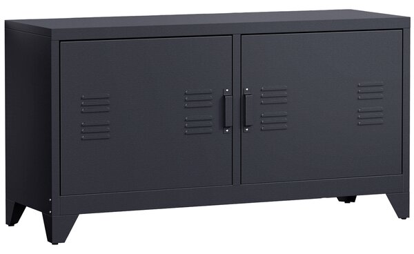 HOMCOM Mobile TV mobile televisivo design industriale 2 armadi con 2 ripiani regolabili passacavi struttura in acciaio nero