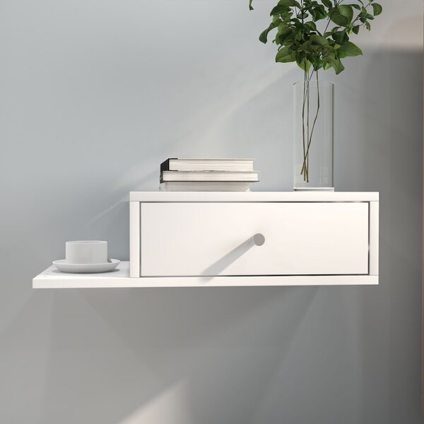 HOMCOM Set di 2 comodini da parete - set di 2 comodini da notte - ripiano laterale e cassetto - 55l x 30P x 15H cm bianco in pannello di particelle