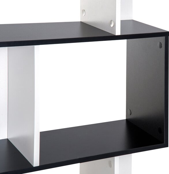 HOMCOM Libreria Scaffale Mobile da Rangement di Design Contemporaneo a Forma di S 4 mensole 60L x 24l x 148H cm Nero Bianco