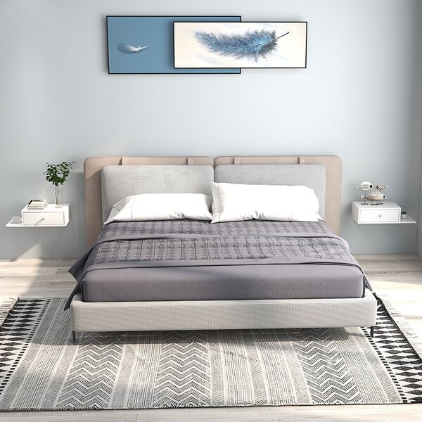 HOMCOM Set di 2 comodini da parete - set di 2 comodini da notte - ripiano laterale e cassetto - 55l x 30P x 15H cm bianco in pannello di particelle