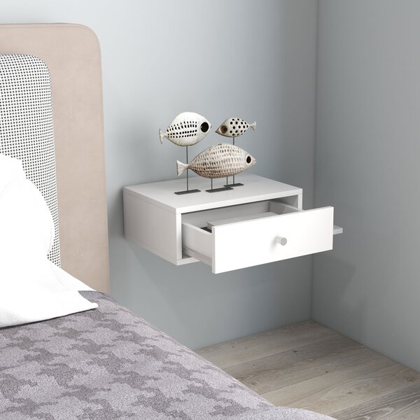 HOMCOM Set di 2 comodini da parete - set di 2 comodini da notte - ripiano laterale e cassetto - 55l x 30P x 15H cm bianco in pannello di particelle