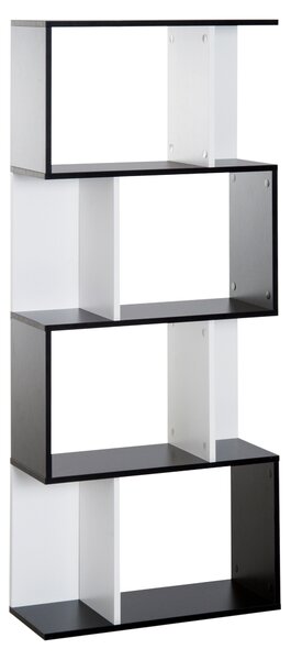 HOMCOM Libreria Scaffale Mobile da Rangement di Design Contemporaneo a Forma di S 4 mensole 60L x 24l x 148H cm Nero Bianco