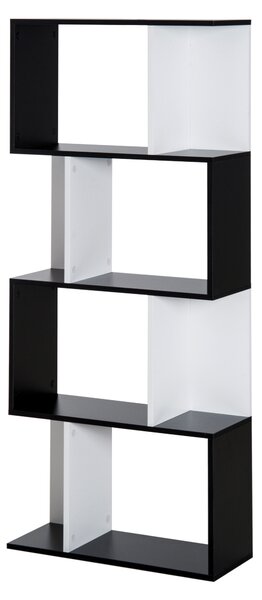 HOMCOM Libreria Scaffale Mobile da Rangement di Design Contemporaneo a Forma di S 4 mensole 60L x 24l x 148H cm Nero Bianco