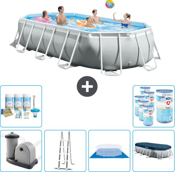 Piscina Intex Oval Prism Frame - 503 x 274 x 122 cm - Grigio - inclusa pompa - scaletta - telo di fondo - pacchetto di manutenzione della copertura - filtro