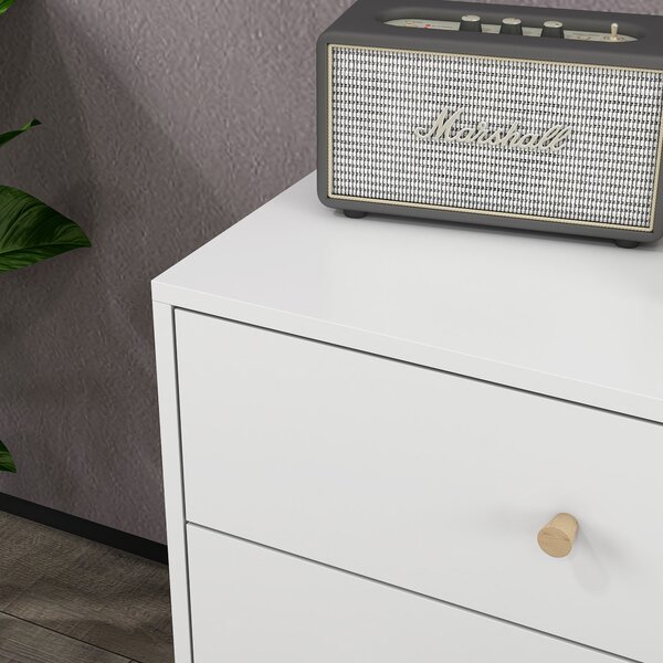 HOMCOM Comò 3 cassetti Design scandinavo Mobile da Ripostiglio MDF Bianco maniglia piedini effilato Legno Massello di pino