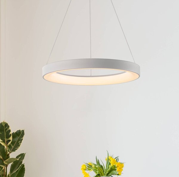 Mantra Iluminación Lampada a sospensione LED Niseko II, telecomando, Ø 38 cm, bianco dimmerabile, Bianco / Opale, Soggiorno / Sala da pranzo, Metallo, Moderno