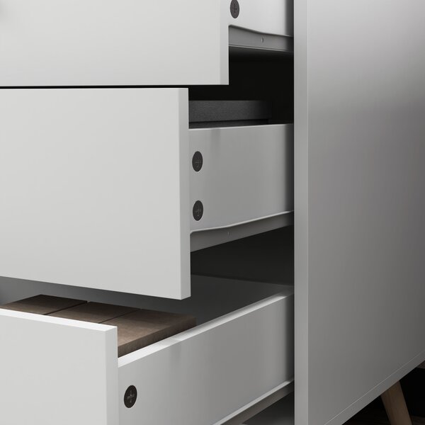 HOMCOM Comò 3 cassetti Design scandinavo Mobile da Ripostiglio MDF Bianco maniglia piedini effilato Legno Massello di pino