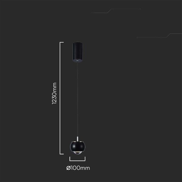 V-TAC VT-7830 Lampadario LED 9W ovale a sospensione forma campana design Moderno 10*10*100cm Colore Nero 4000K - 10077