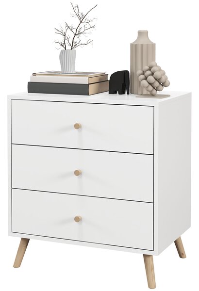 HOMCOM Comò 3 cassetti Design scandinavo Mobile da Ripostiglio MDF Bianco maniglia piedini effilato Legno Massello di pino