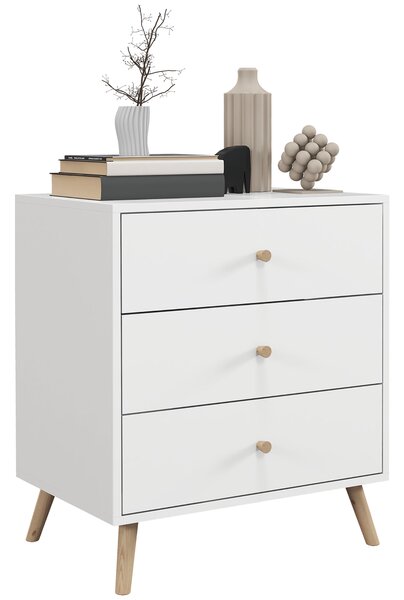 HOMCOM Comò 3 cassetti Design scandinavo Mobile da Ripostiglio MDF Bianco maniglia piedini effilato Legno Massello di pino