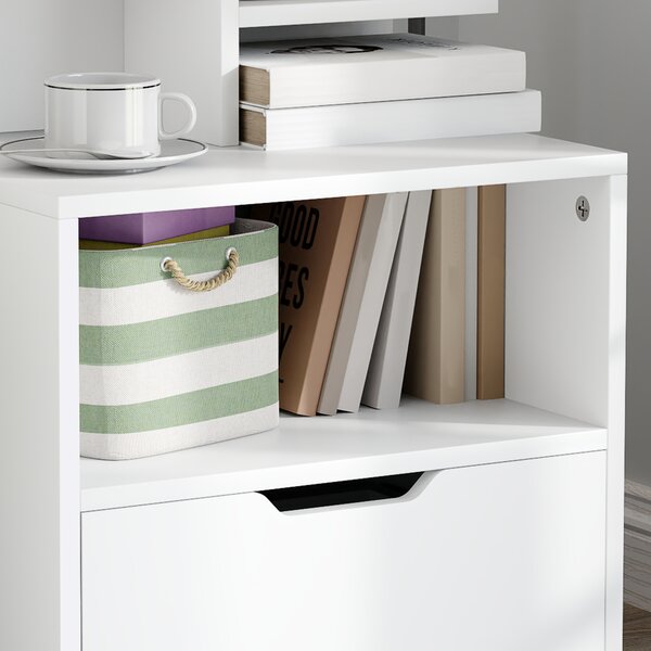 HOMCOM Comodino tavolino da notte con cassetto, nicchia e mensole di archiviazione effetto legno 45 x 35 x 73 cm bianco