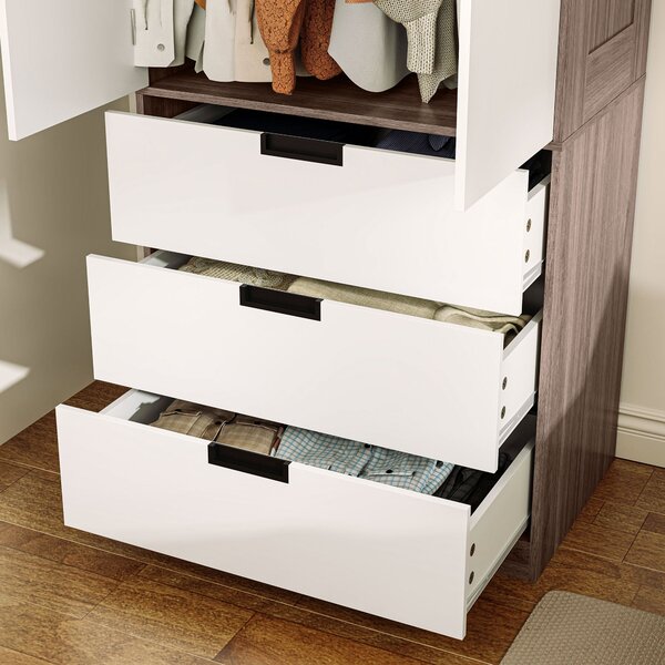 HOMCOM Armadio 2 porte, armadio moderno con 3 cassetti e asta per camera matrimoniale, marrone