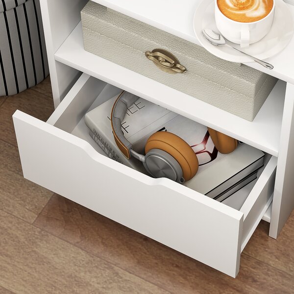 HOMCOM Comodino tavolino da notte con cassetto, nicchia e mensole di archiviazione effetto legno 45 x 35 x 73 cm bianco