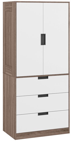HOMCOM Armadio 2 porte, armadio moderno con 3 cassetti e asta per camera matrimoniale, marrone