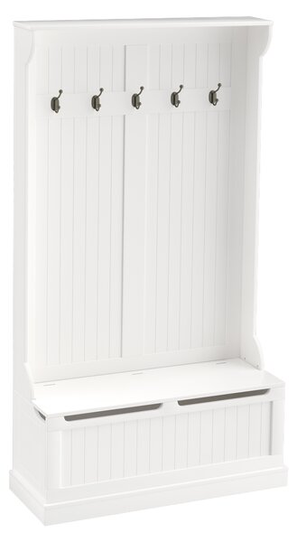 HOMCOM Mobile da ingresso con panca appendiabiti 3 in 1 5 ganci panca portaoggetti per soggiorno corridoio 96 x 34 x 179,7 cm crema