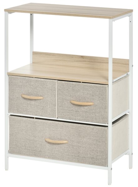 HOMCOM Cassettiera mobile da camera con 3 cassetti in tessuto, ripiano e piano superiore, 58L x 29P x 81,5H cm