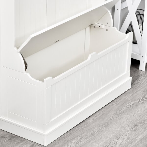 HOMCOM Mobile da ingresso con panca appendiabiti 3 in 1 5 ganci panca portaoggetti per soggiorno corridoio 96 x 34 x 179,7 cm crema