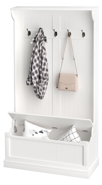 HOMCOM Mobile da ingresso con panca appendiabiti 3 in 1 5 ganci panca portaoggetti per soggiorno corridoio 96 x 34 x 179,7 cm crema
