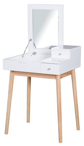 HOMCOM Camerino Design scandinavo Tavola da Trucco Multi-rangements Miroir Pieghevole 60L x 50l x 86H cm pino e MDF Bianco